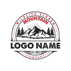 Vintage mountain explorer wilderness adventure camping emblem graphics