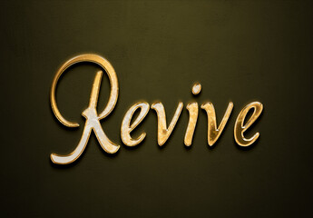 Old gold text effect of word Revive with 3D glossy style Mockup.
