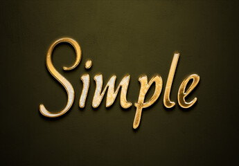 Old gold text effect of word Simple with 3D glossy style Mockup.