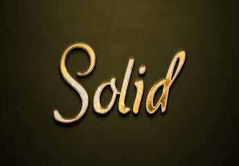 Old gold text effect of word Solid with 3D glossy style Mockup.