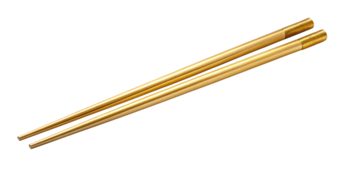 Golden bamboo chopsticks with textured ends, showcasing a sleek and elegant design perfect for dining and decoration. Isolated on transparent background, png.