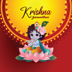 Vector illustration happy janmashtami celebration greeting card