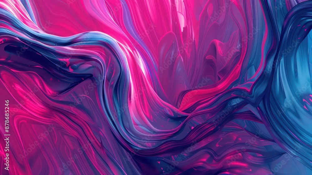 Poster an intricate abstract background with fluid, dynamic lines in contrasting colors of hot pink and cob