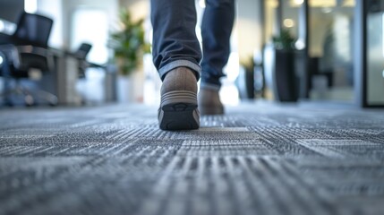 Fototapeta premium A man is walking in a hallway with a blue background