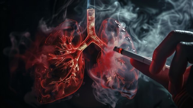 Smoking damage to lungs. A close-up image of lungs with smoke damage caused by smoking.