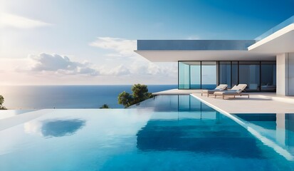 Fototapeta premium Modern Villa with pool overlooking the sea