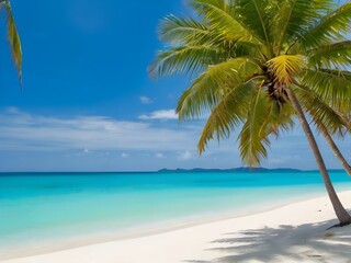 Tropical white sandy beach with palm and sea