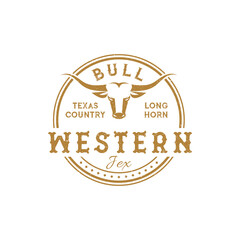 Western Longhorn Bull Cattle logo design