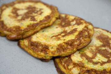 Protein eggs dish. Closeup view of broccoli souffle