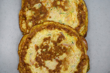 Protein. Top view of  fit omelettes in a dish