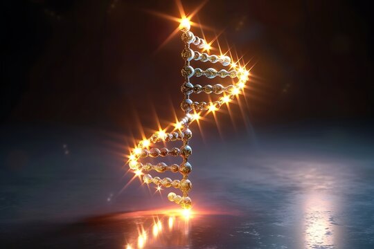 A glowing DNA helix icon with a genetic code pattern, representing biology and genetics