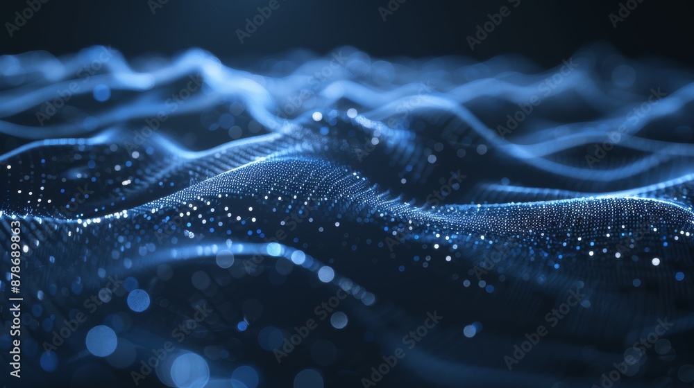 Poster abstract background grid. data stream. futuristic blue particle wave. 3d . high quality photo