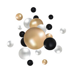 Beautiful festive background for the holidays from colored balloons. background for invitation, greeting card. Gold, white, black black. Eps 10