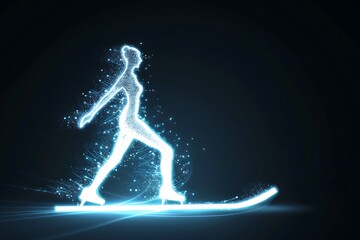 A glowing figure skating icon with a skate blade, representing elegance and precision