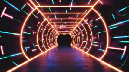 An empty, neon-lit tunnel offers an abstract, immersive background with a wallpaper feel, perfect as a best-seller for futuristic themes
