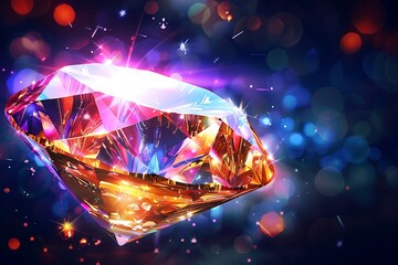 A glowing gemstone icon with a sparkling aura, symbolizing preciousness and beauty