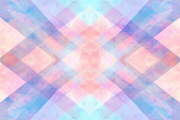 Design a geometric pattern reminiscent of a dreamy pastel sunrise, with soft hues of pink, blue, and lavender arranged in symmetrical shapes to evoke a sense of serenity and harmony.