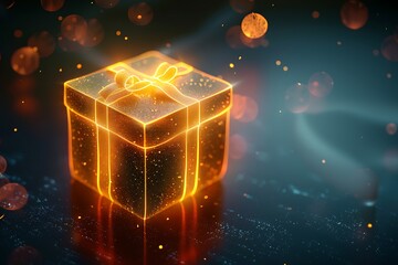 A glowing gift box icon with a ribbon, representing surprises and generosity