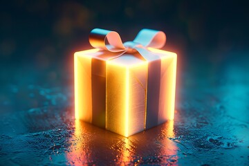 A glowing gift box icon with a ribbon, representing surprises and generosity