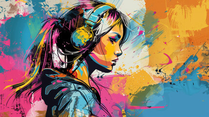 Naklejka premium young girl on a bright background graffiti style