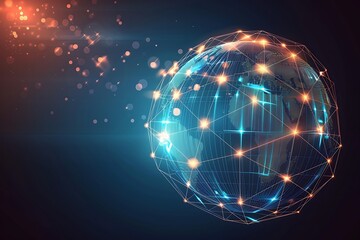 A glowing globe icon with a digital mesh, representing world connectivity and travel
