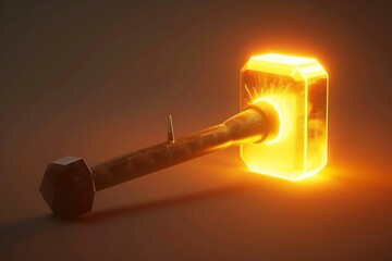 A glowing hammer icon with a nail, representing construction and craftsmanship