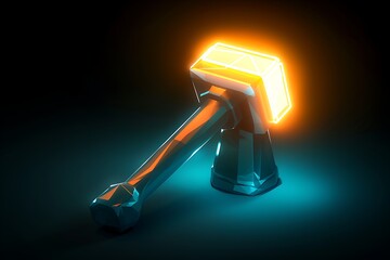A glowing hammer icon with a nail, representing construction and craftsmanship