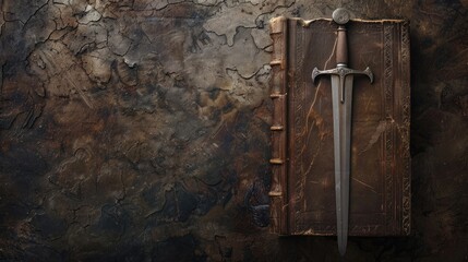 Medieval themed Background with Ancient Book and Sword