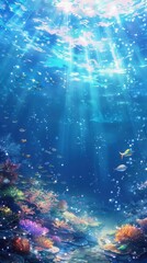Fototapeta premium Underwater Scene with Sunlight Rays and Colorful Coral Reef