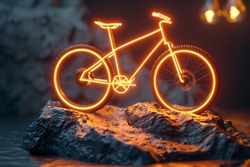 A glowing mountain biking icon with rugged terrain, representing off-road cycling and adventure