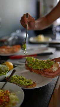 Preparing Fresh Avocado Toast in a Modern Kitchen with artisanal flair and wholesome ingredients