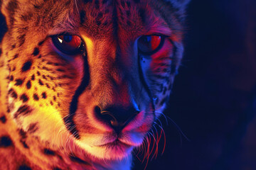 A cheetah in vibrant lighting, symbolizing car performance and agility