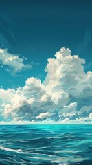 Naklejka premium Tranquil Seascape with Puffy Clouds