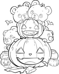 Cute bear and happy pumpkin Halloween coloring
