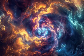 Chaotic swirls of energy colliding in vibrant shades of fire and blue, Chaotic swirls of energy colliding