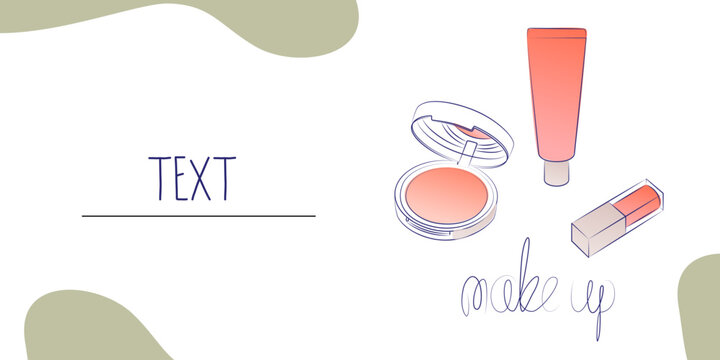 Make up artist business card template. Makeup cosmetics powder lipstick and space for text. Suitable for background design.