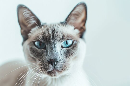 portrait of a Colorpoint Shorthair cat breed, with white background