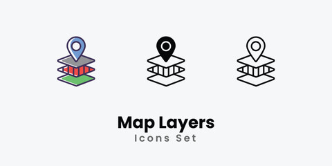 Map Layers Icons thin line and glyph vector icon stock illustration 