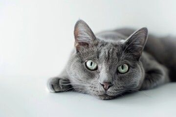 portrait of a Korat cat breed, with white background