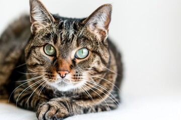 Fototapeta premium portrait of a Manx cat breed, with white background