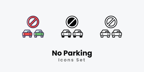 No Parking Icons thin line and glyph vector icon stock illustration 