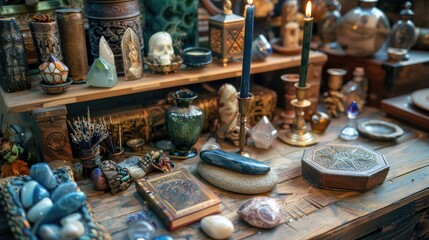 Fototapeta premium Collection of mystical items for healing and divination