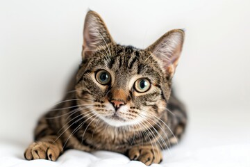 portrait of a Toyger cat breed, with white background
