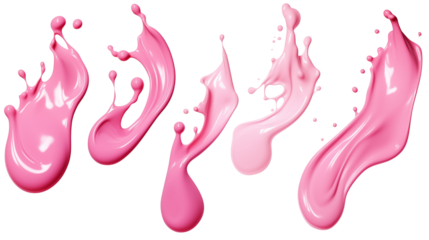 Set of splashes of pink milky liquids similar to smoothie, yogurt or cream transparent background.