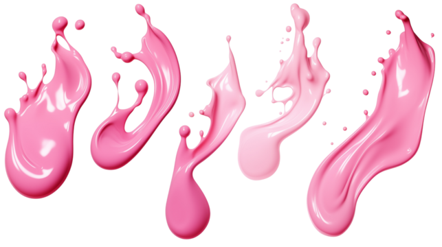 Set of splashes of pink milky liquids similar to smoothie, yogurt or cream transparent background.