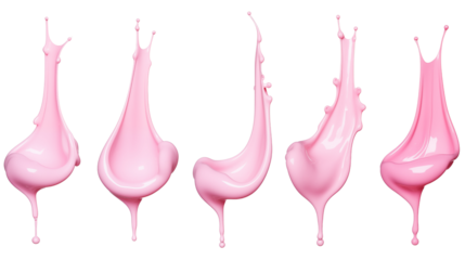 Set of splashes of pink milky liquids similar to smoothie, yogurt or cream transparent background.