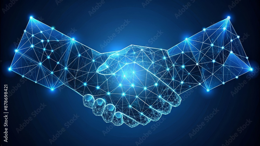 Poster digital handshake - a modern interpretation of partnership and collaboration - two hands in a handsh