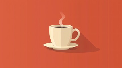 Obraz premium Minimalist Illustration of a Steaming Cup of Coffee on a Red Background