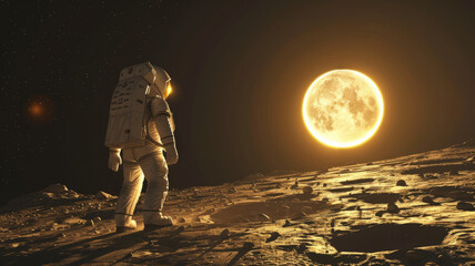 an creative image of an astronut on moon with the sun shining on the moon, generative ai
