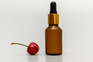 Lotion for body and face in glass container. On a white background.